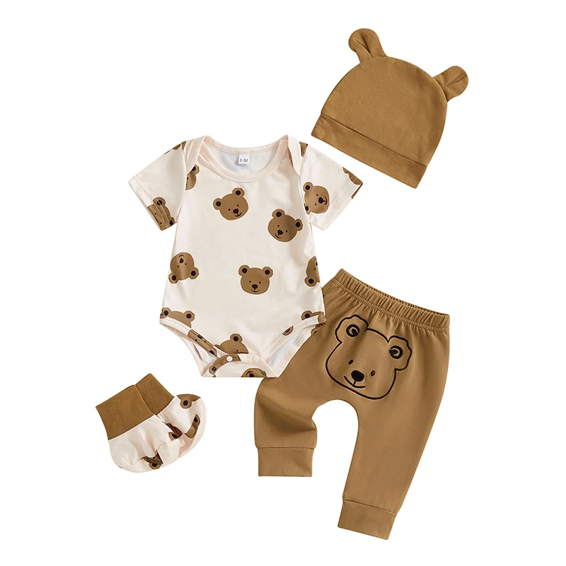 Baby Boy Summer Outfits Bear Print Short Sleeve Round Neck Romper with Pants and Hat Shoes Set
Baby Boy Summer Outfits Bear Print Short Sleeve Round Neck Romper with Pants and Hat Shoes Set