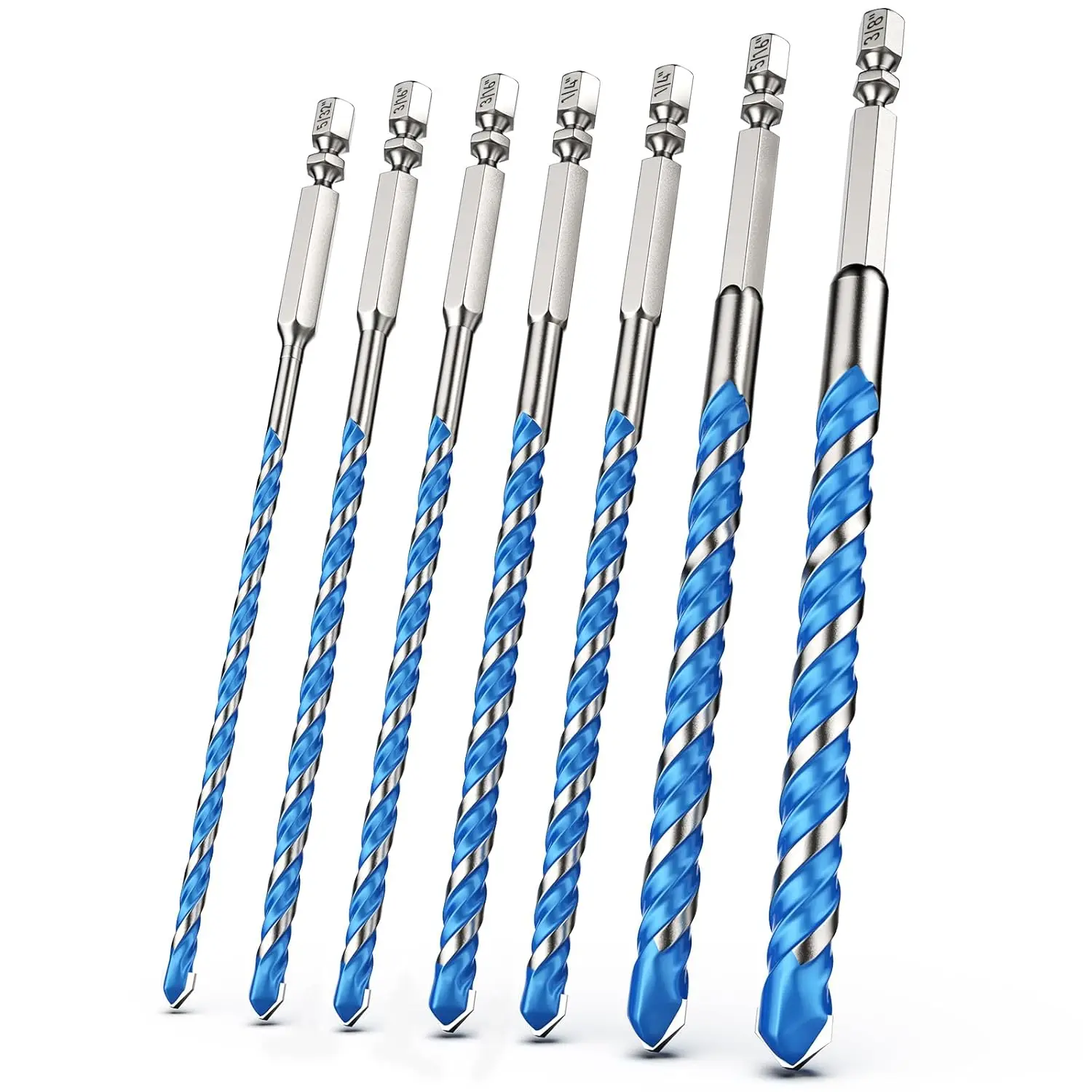 7-Piece Masonry Drill Bit Set, Carbide Concrete Bits with Hex Shank, 5/32" to 3/8" for Brick, Tile, Cement
7-Piece Masonry Drill Bit Set, Carbide Concrete Bits with Hex Shank, 5/32" to 3/8" for Brick, Tile, Cement
