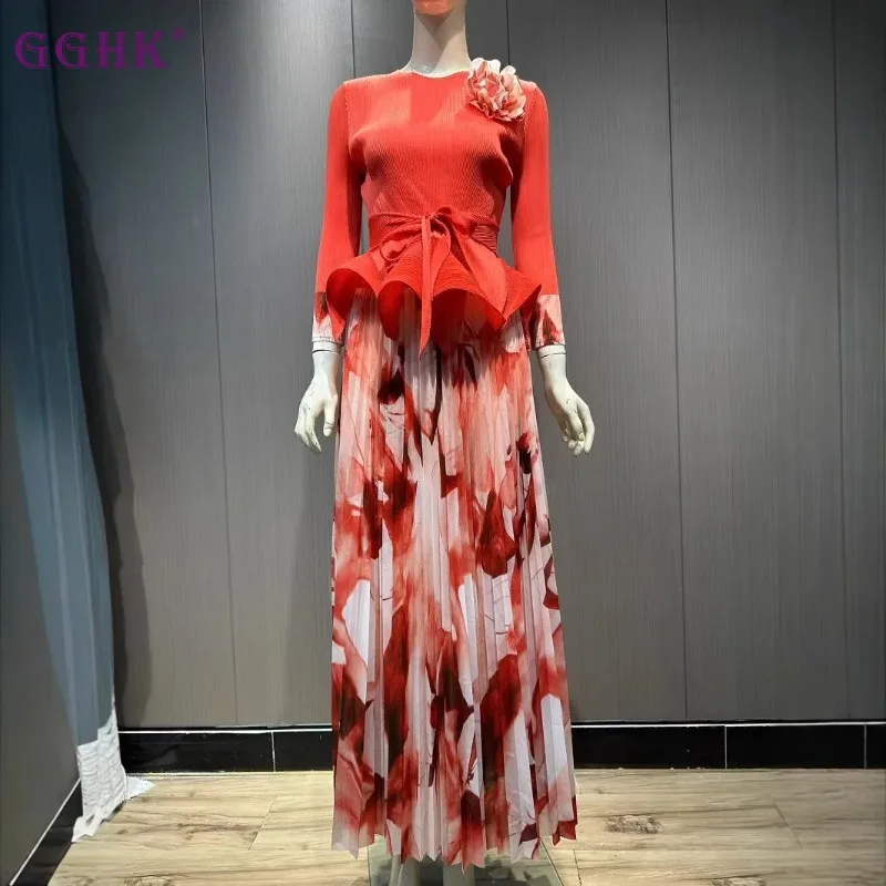 GGHK Women 2-piece Set Solid Colour Round Neck Long-sleeved Top High Waist Casual Retro Print Folded Fashion Half Skirt 2025 New
GGHK Women 2-piece Set Solid Colour Round Neck Long-sleeved Top High Waist Casual Retro Print Folded Fashion Half Skirt 2025 New