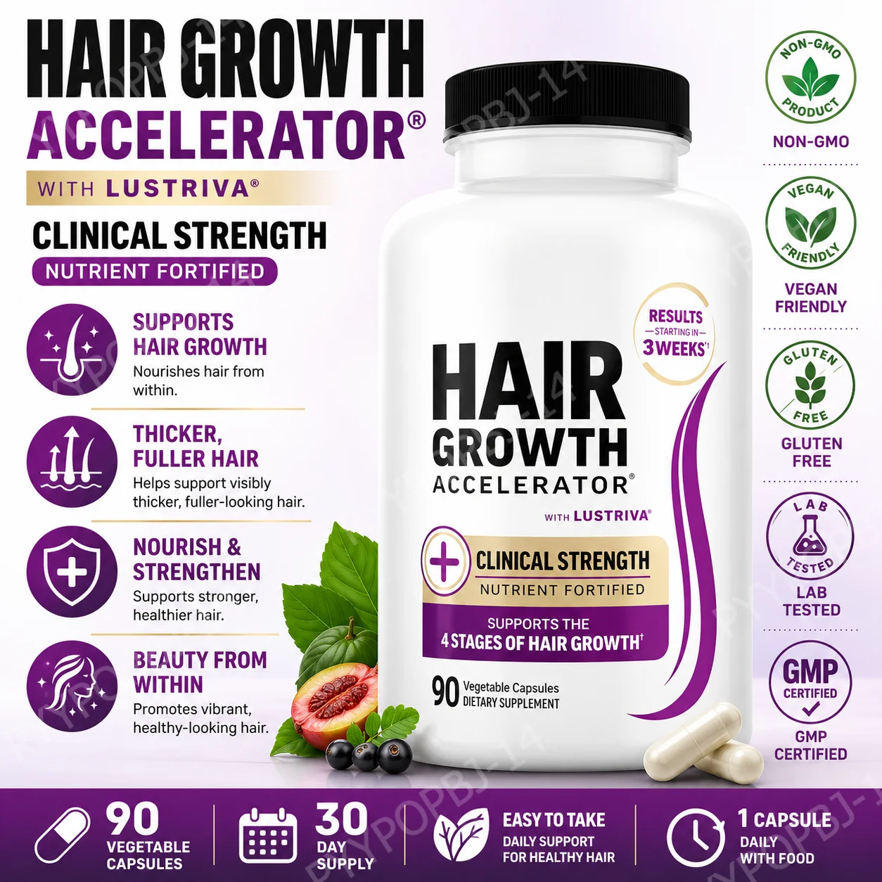 Hair Wellness Multivitamin – with Biotin, Collagen & Botanicals – Supports Healthy Hair – 90 Vegetable Capsules
Hair Wellness Multivitamin – with Biotin, Collagen & Botanicals – Supports Healthy Hair – 90 Vegetable Capsules