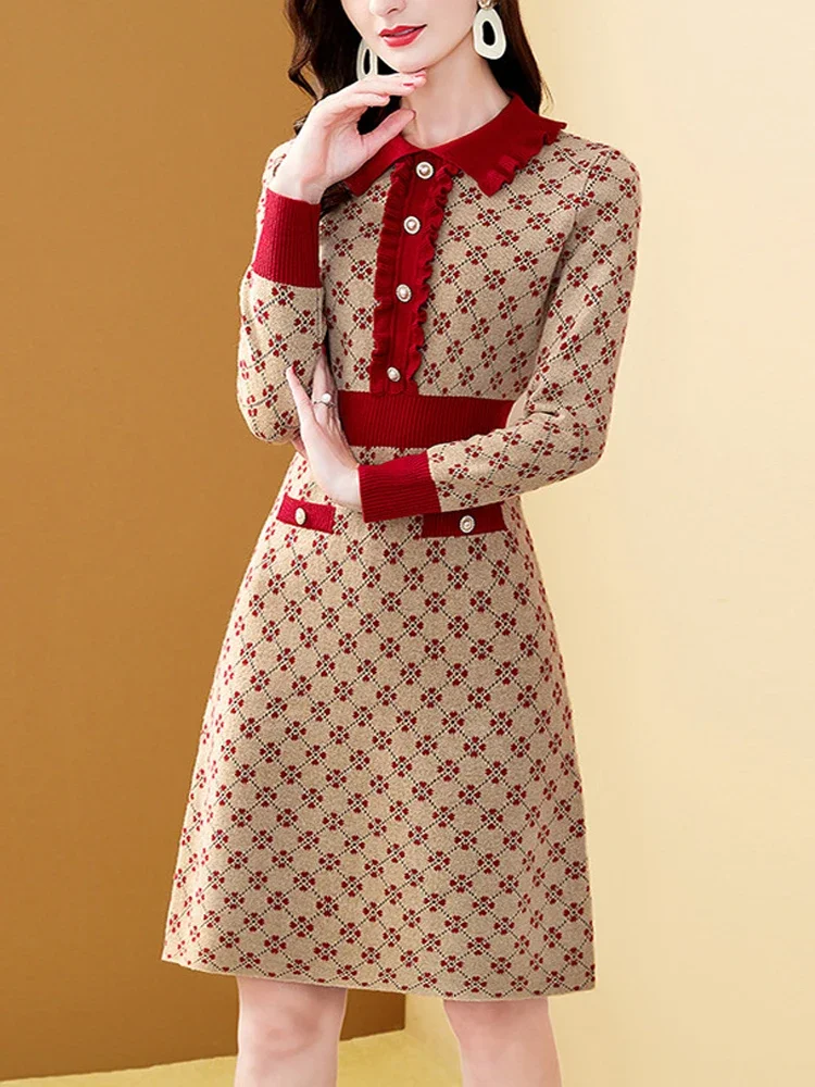 NMZM Knitted Elegant Women's Dress Plaid Panel Button Peter Pan Neck Long Sleeve Winter Autumn A-line Women's Dress Sweater 2023
NMZM Knitted Elegant Women's Dress Plaid Panel Button Peter Pan Neck Long Sleeve Winter Autumn A-line Women's Dress Sweater 2023
