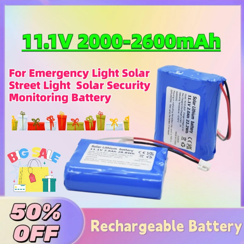 In Stock 5PCS 11.1V 2000-2600mAh Rechargeable Battery for Emergency Light Solar Street Light Solar Security Monitoring Battery
In Stock 5PCS 11.1V 2000-2600mAh Rechargeable Battery for Emergency Light Solar Street Light Solar Security Monitoring Battery