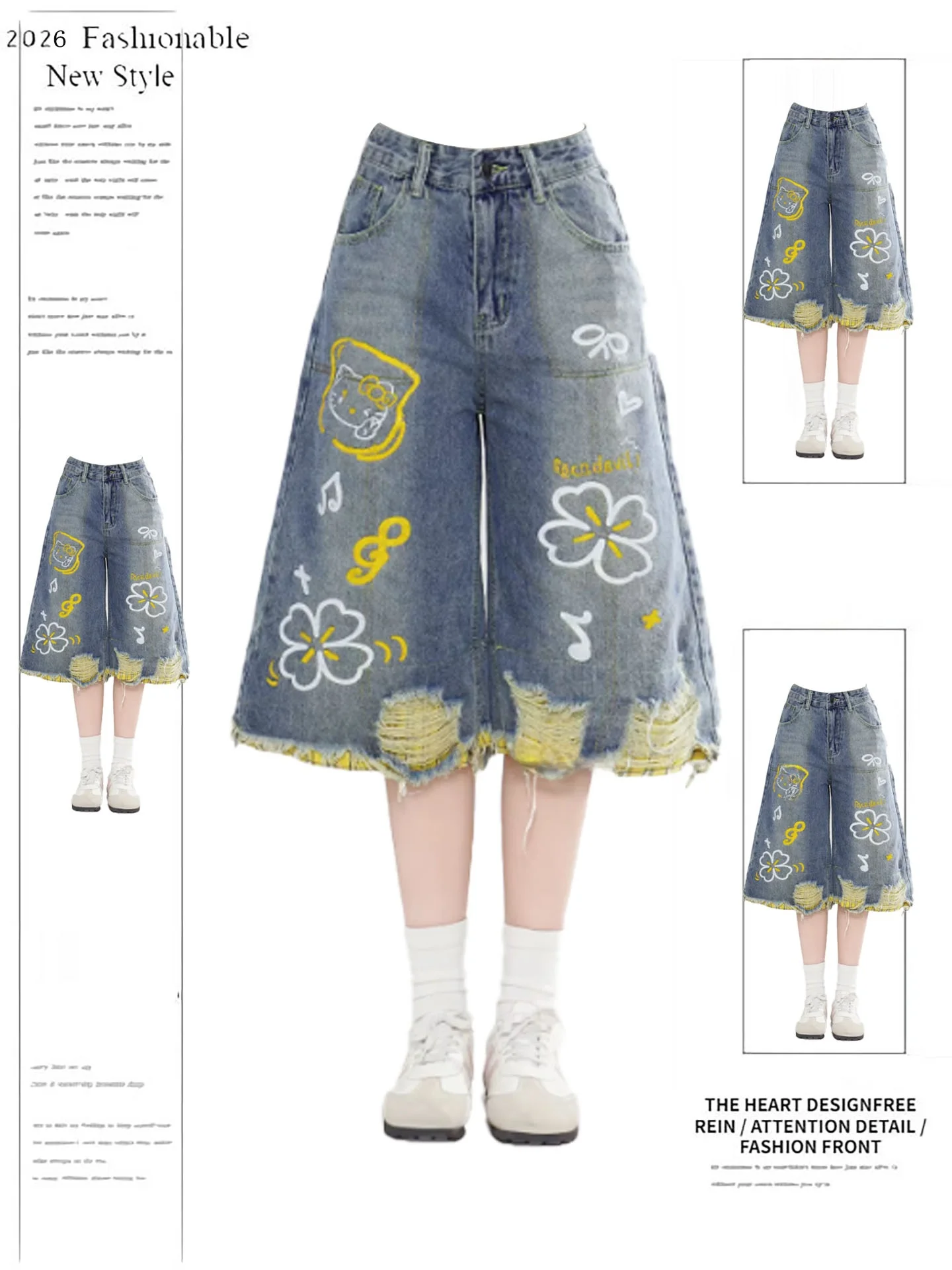 Retro Graffiti Blue Jeans High Waist Wide Leg Short Pants Women Summer Casual Comfortable Non-Stretchy Blue Denim Jeans
Retro Graffiti Blue Jeans High Waist Wide Leg Short Pants Women Summer Casual Comfortable Non-Stretchy Blue Denim Jeans