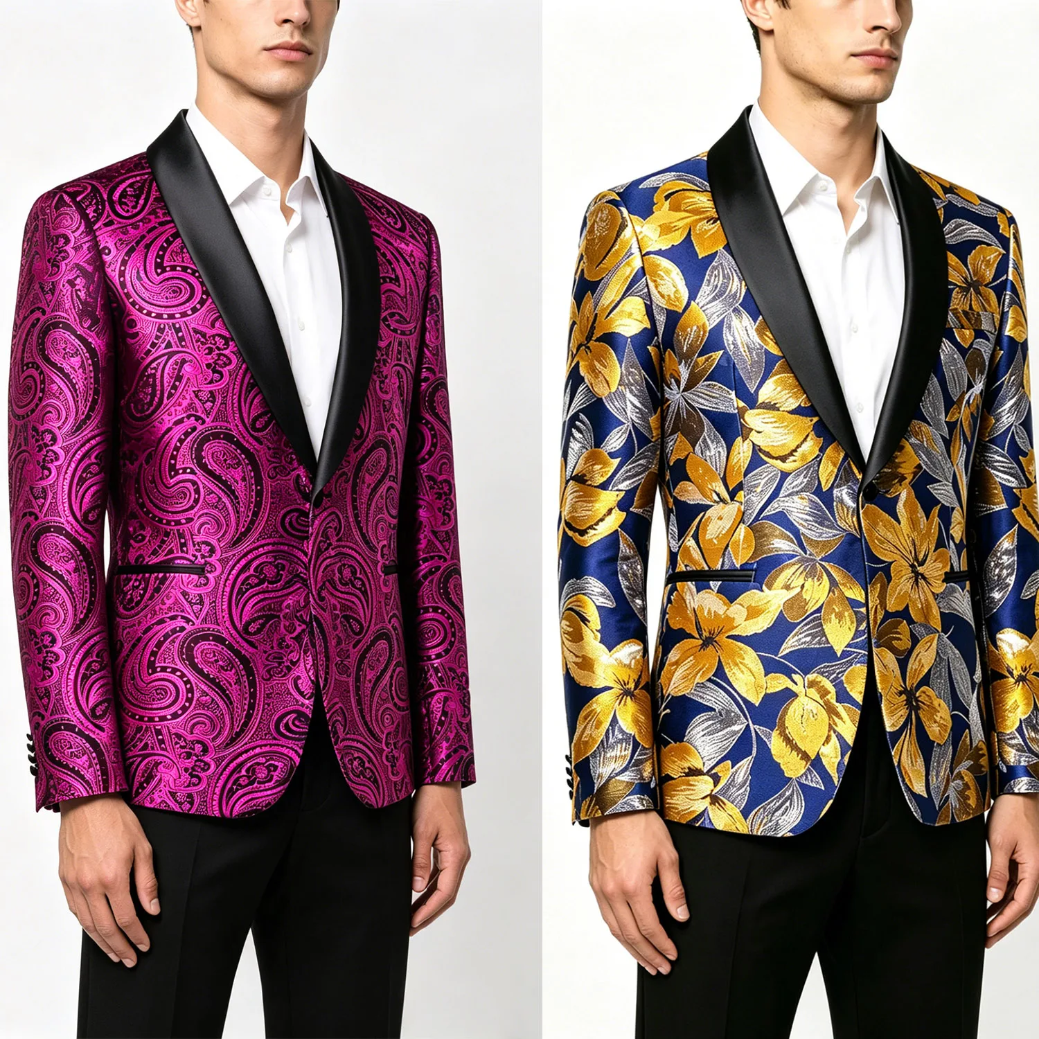 Luxury Paisley Jacquard Men's Tuxedo Jacket, Magenta with Black Lapel, Perfect for Groomsmen & Night Out
Luxury Paisley Jacquard Men's Tuxedo Jacket, Magenta with Black Lapel, Perfect for Groomsmen & Night Out