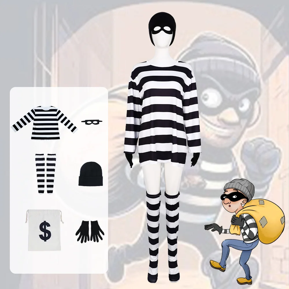 Halloween Thief Cosplay Six-piece Long-sleeved Striped Costume Drag Party Stage Performance Costume
Halloween Thief Cosplay Six-piece Long-sleeved Striped Costume Drag Party Stage Performance Costume