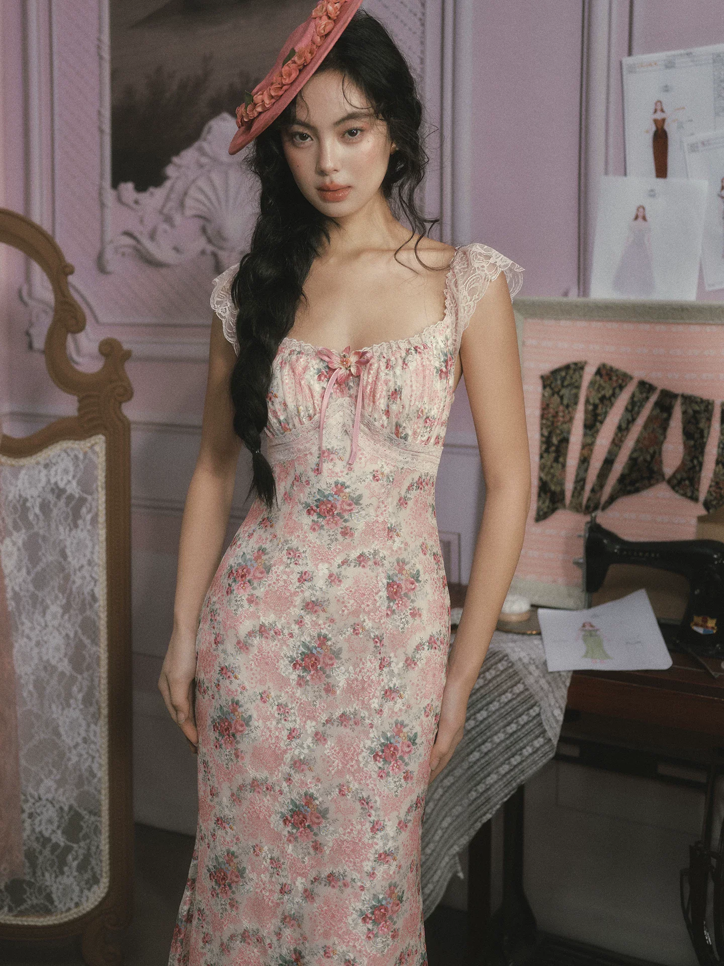 78-101cm Bust Summer Floral Dresses Women French Vintage Romantic Floral Mermaid Maxi Dress Elegant Slim Lace Print Chic Dresses
78-101cm Bust Summer Floral Dresses Women French Vintage Romantic Floral Mermaid Maxi Dress Elegant Slim Lace Print Chic Dresses