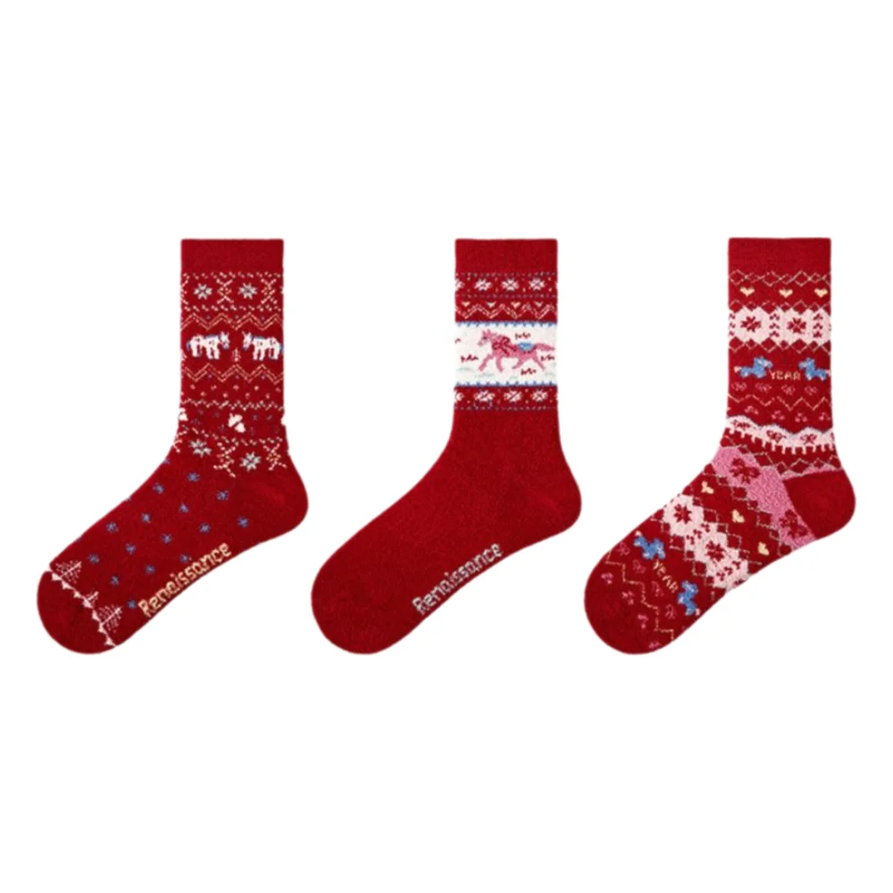 3 Pair Red Horse Female Elastic Striped Socks Knitted Cotton Snow Boot Socks Winter Thickened Middle Tube Socks New Year Gift
3 Pair Red Horse Female Elastic Striped Socks Knitted Cotton Snow Boot Socks Winter Thickened Middle Tube Socks New Year Gift