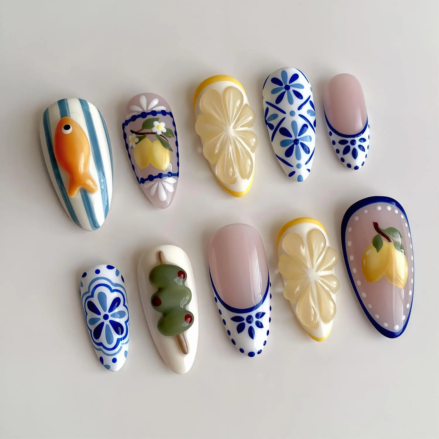 Summer Press on Nails Medium Almond Fake Nails 3D Cute Fish Lemon False Nails Reusable French Tip Acrylic Nail Fruit Stick on
Summer Press on Nails Medium Almond Fake Nails 3D Cute Fish Lemon False Nails Reusable French Tip Acrylic Nail Fruit Stick on
