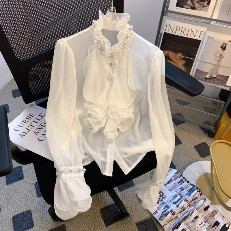 Ele Heavy Embellied Ruffle Sve irt Women's Spring Faion High-End Sensation Bell Sve Cover Belly Chiffon Cardigan
Ele Heavy Embellied Ruffle Sve irt Women's Spring Faion High-End Sensation Bell Sve Cover Belly Chiffon Cardigan