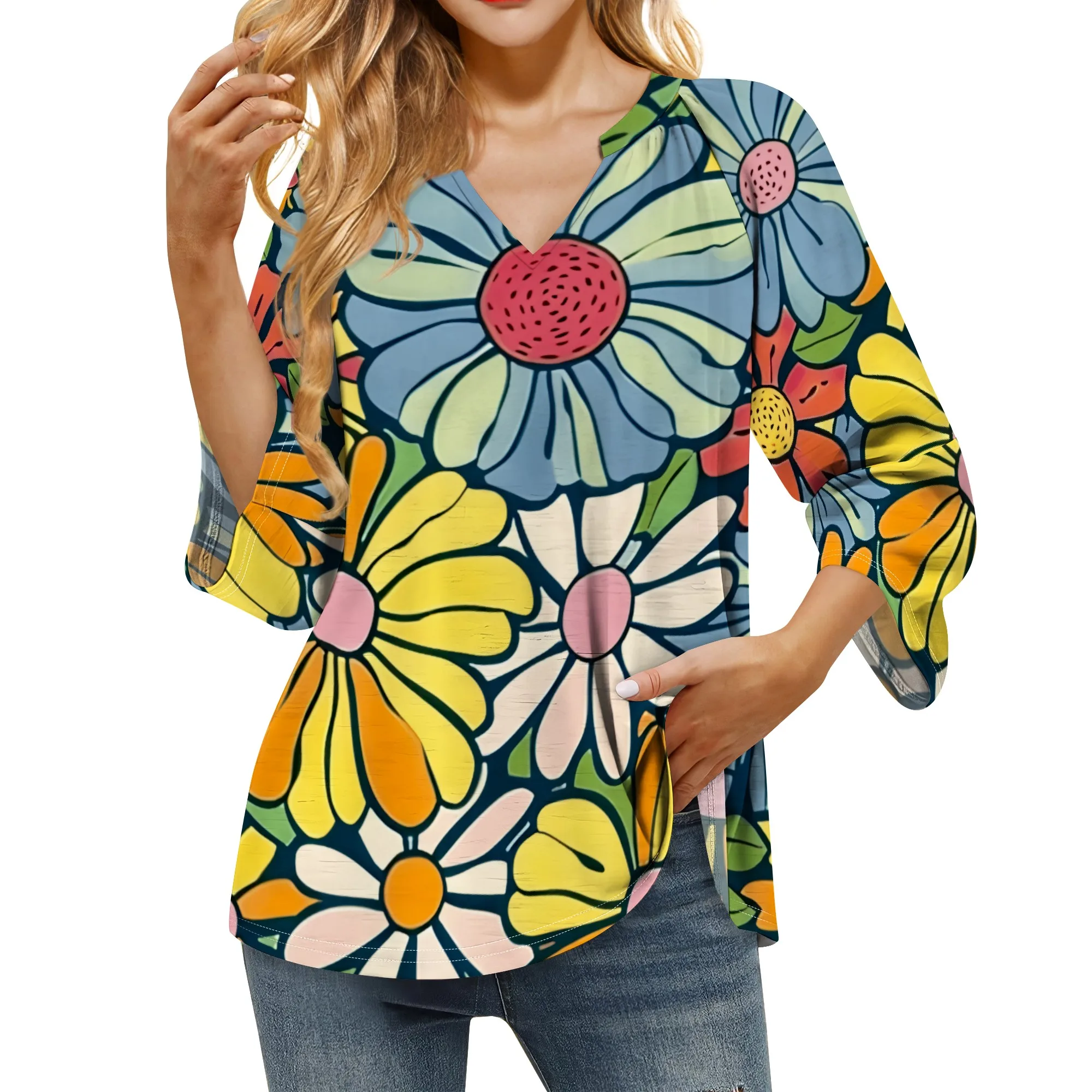 3/4 Length Sleeve Womens 60's Retro Flower Graphics Tops Summer V-Neck Blouses Tunic T-Shirts Dressy Casual
3/4 Length Sleeve Womens 60's Retro Flower Graphics Tops Summer V-Neck Blouses Tunic T-Shirts Dressy Casual