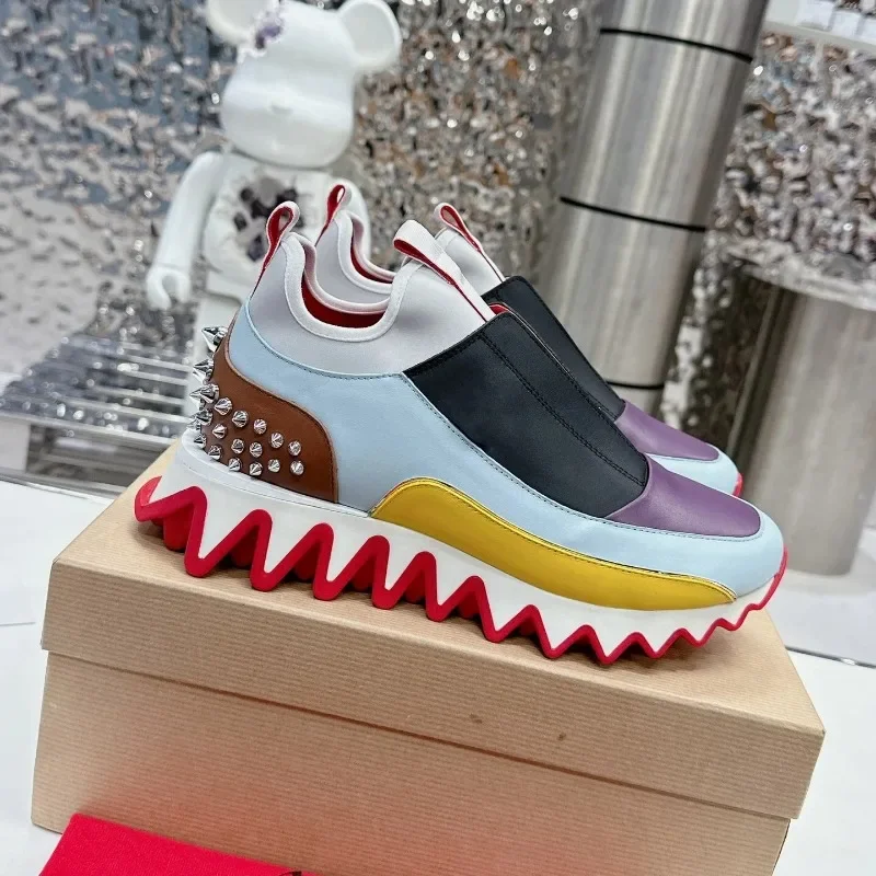 Red Bottom Mens Casual Shoes Fashion Thick Sole High Platform Sneakers Round Toe Genuine Leather Rivet Slip On Leisure Shoes
Red Bottom Mens Casual Shoes Fashion Thick Sole High Platform Sneakers Round Toe Genuine Leather Rivet Slip On Leisure Shoes
