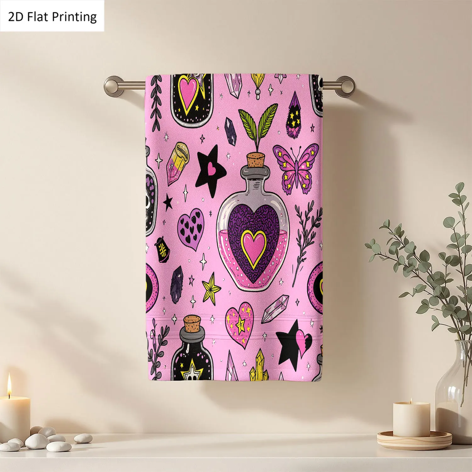 1Pc Boho Style Potions Hearts Skulls On Pink Background Bathroom Hand Towel Bath Towel, Multiple Size Microfiber Polyester Towel, Unique Home Decorative Kitchen Towels, Festival Bathroom Accessories Decor, Quick Dry and Absorbent
1Pc Boho Style Potions Hearts Skulls On Pink Background Bathroom Hand Towel Bath Towel, Multiple Size Microfiber Polyester Towel, Unique Home Decorative Kitchen Towels, Festival Bathroom Accessories Decor, Quick Dry and Absorbent