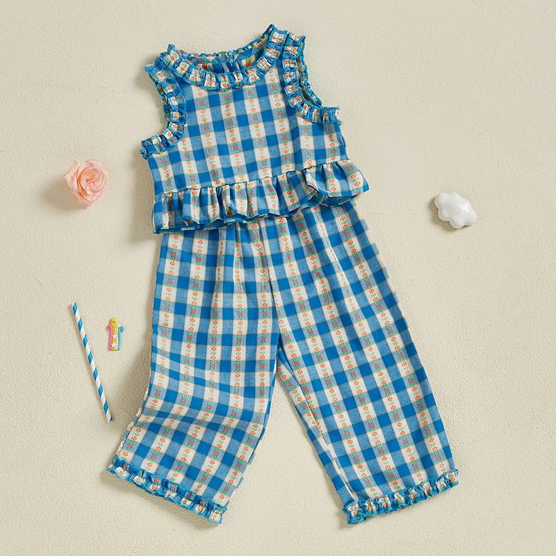 Toddler Infant Baby Girl Pants Set Floral Plaid Frill Trim Ruffle Tank Tops Elastic Waist Pants Summer Clothes 2Pcs Set
Toddler Infant Baby Girl Pants Set Floral Plaid Frill Trim Ruffle Tank Tops Elastic Waist Pants Summer Clothes 2Pcs Set