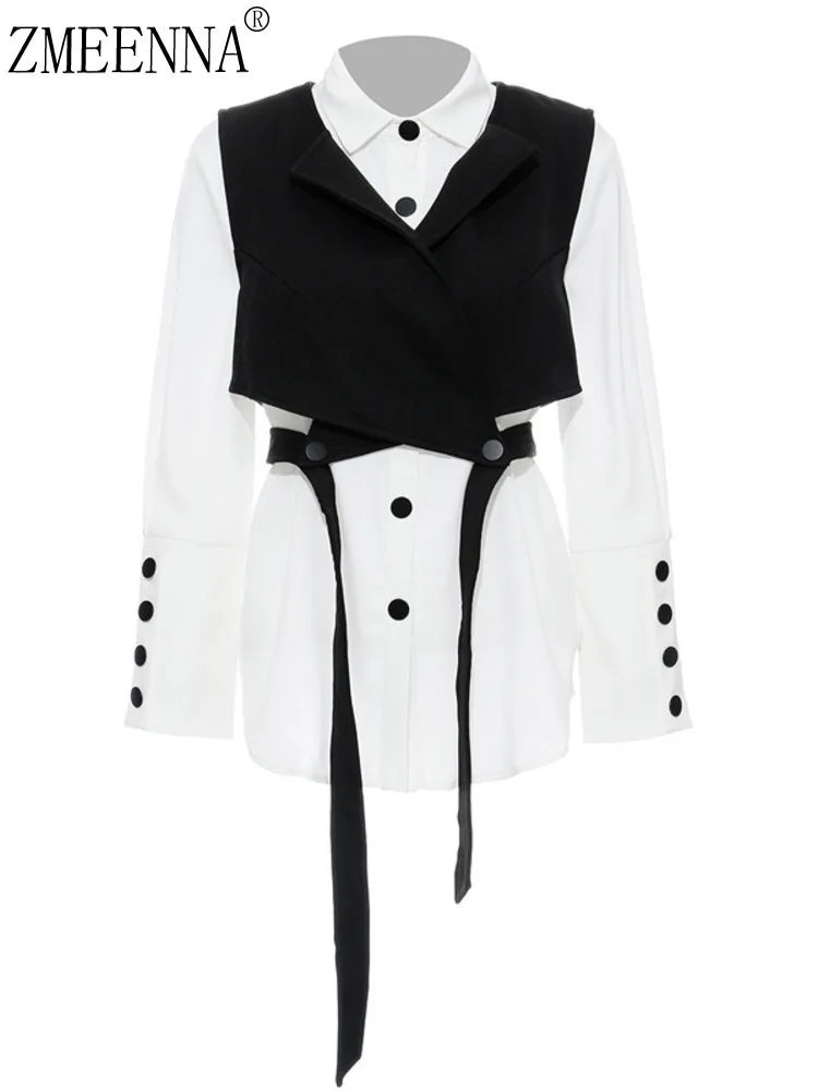 ZMEENNA Women's Black White Layered Top Elegant Collared Shirt With Button Vest 2025 Trendy Fashion Stretch Fabric Apparel ZM597
ZMEENNA Women's Black White Layered Top Elegant Collared Shirt With Button Vest 2025 Trendy Fashion Stretch Fabric Apparel ZM597