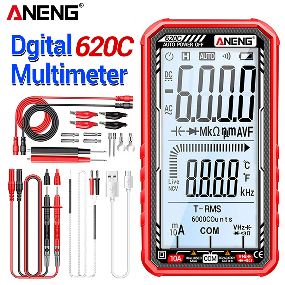 Мультиметр ANENG 620C: Умный цифровой профессиональный тестер напряжения AC/DC, тока, диодов, NCV (бесконтактное определение напряжения), перезаряжаемый, профессиональный инструмент
Мультиметр ANENG 620C: Умный цифровой профессиональный тестер напряжения AC/DC, тока, диодов, NCV (бесконтактное определение напряжения), перезаряжаемый, профессиональный инструмент