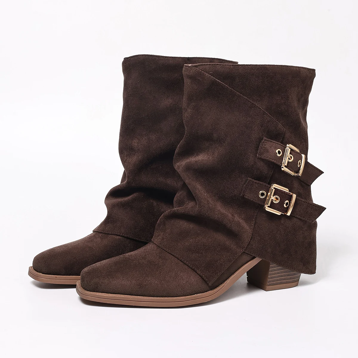 Autumn and Winter Suede Boots with Double Buckle and Chunky Heel, Mid-Calf Retro Style Women's Boots
Autumn and Winter Suede Boots with Double Buckle and Chunky Heel, Mid-Calf Retro Style Women's Boots