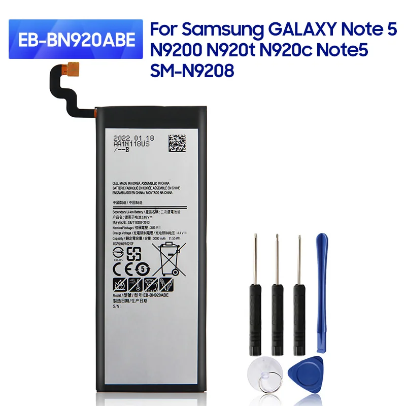 

NEW Replacement Battery EB-BN920ABA For Samsung GALAXY Note 5 SM-N9208 N9208 N9200 N920t N920c Note5 EB-BN920ABE