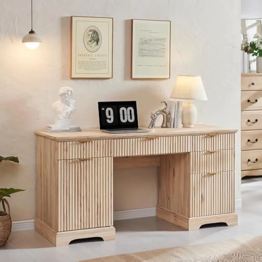 "Contemporary 58-Inch Executive Office Desk with Ample Storage, Wooden Desk Featuring 5 Drawers and 1 Cabinet, Ornate Writing De
"Contemporary 58-Inch Executive Office Desk with Ample Storage, Wooden Desk Featuring 5 Drawers and 1 Cabinet, Ornate Writing De