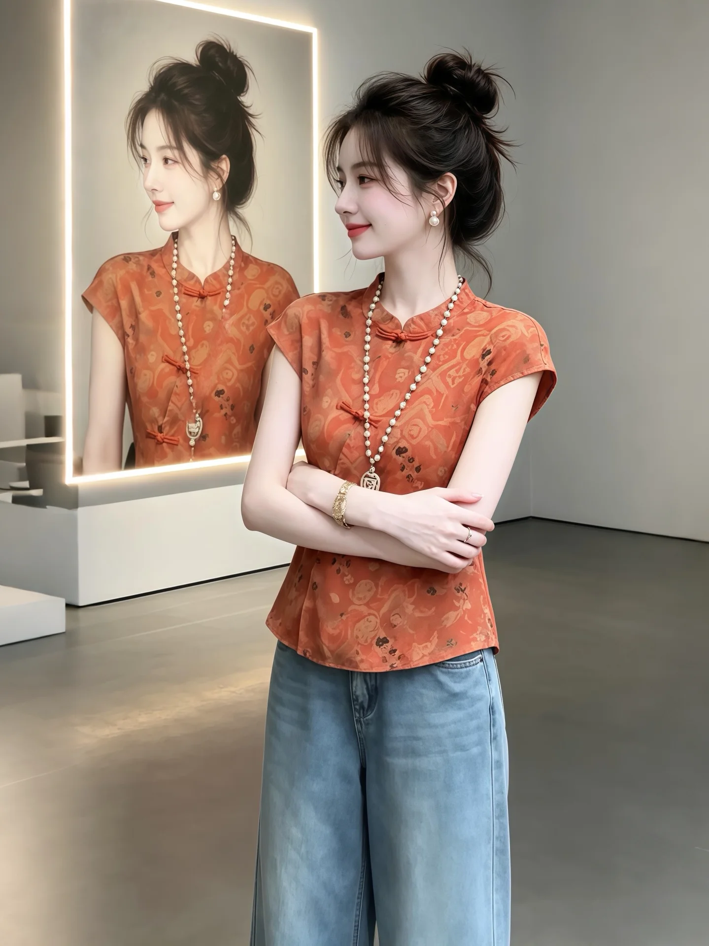 Elegant Summer New Style Chinese National Fashion Short Sleeve Button up Shirt Breathable Comfortable Skin-Friendly Commute Wind
Elegant Summer New Style Chinese National Fashion Short Sleeve Button up Shirt Breathable Comfortable Skin-Friendly Commute Wind