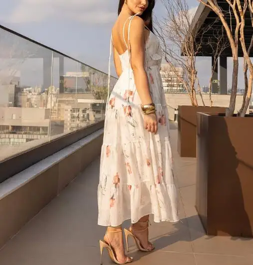 Summer 2025 Floral Print Sleeveless Camisole Dress for Women, Casual and Elegant, Lace Up Waist Cinched A-Line Camisole Dress 
Summer 2025 Floral Print Sleeveless Camisole Dress for Women, Casual and Elegant, Lace Up Waist Cinched A-Line Camisole Dress