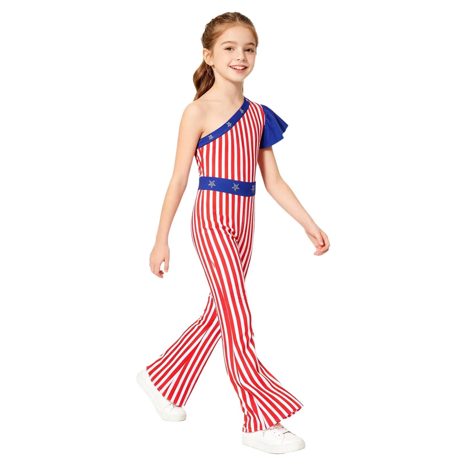 Kids Girls Child July 4th Independence Day Striped Jumpsuit Sparkly Stars Ruffled Sleeve Flared Pants Romper for Themed Parties
Kids Girls Child July 4th Independence Day Striped Jumpsuit Sparkly Stars Ruffled Sleeve Flared Pants Romper for Themed Parties