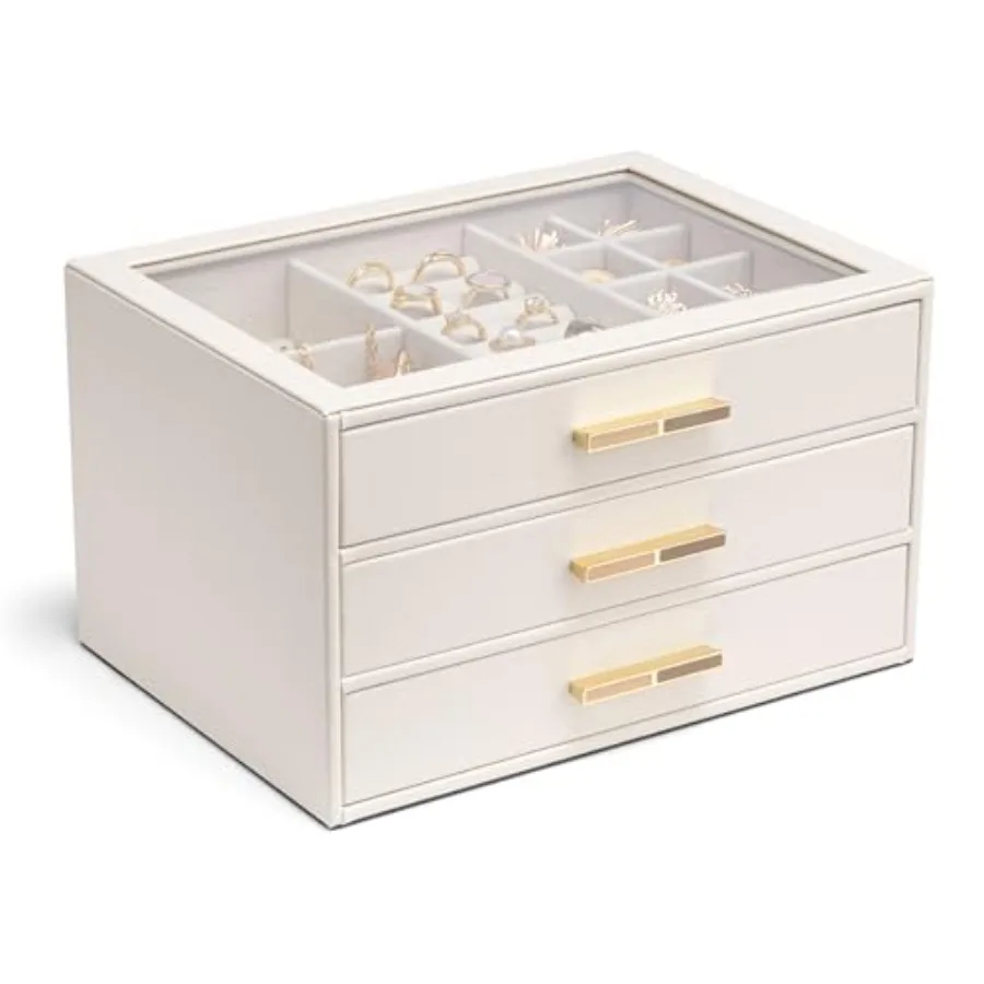 3-Drawer Jewelry Box with Glass Lid Faux Leather Organizer for Rings Earrings Necklaces and More Gift-Ready Jewelry Case for Wo
3-Drawer Jewelry Box with Glass Lid Faux Leather Organizer for Rings Earrings Necklaces and More Gift-Ready Jewelry Case for Wo