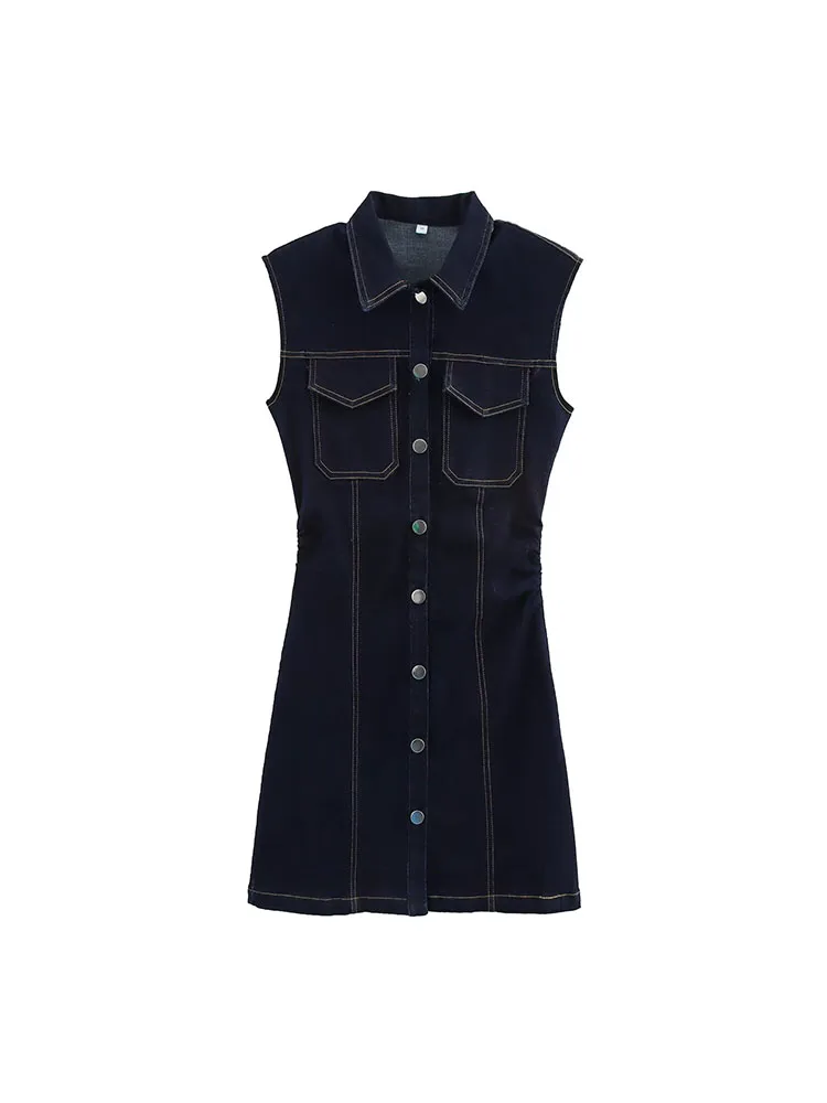 Women Summer Mini Denim Dress 2025 Fashion Sweet Solid Sleeveless Single Breasted Female Elegant Street Dresses Clothing
Women Summer Mini Denim Dress 2025 Fashion Sweet Solid Sleeveless Single Breasted Female Elegant Street Dresses Clothing
