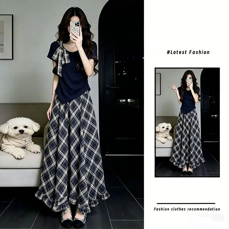 Women's New Single \ Two-piece Suit With Sloping Collar Off-the-shoulder Temperament Female 2026 Summer Set Slim Plaid Skirts
Women's New Single \ Two-piece Suit With Sloping Collar Off-the-shoulder Temperament Female 2026 Summer Set Slim Plaid Skirts