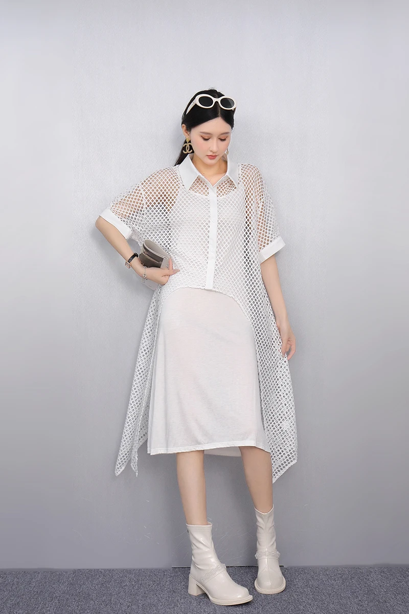 2025 Spring Summer Fashion Elegant Mesh Hollow Out Loose Long Dresses Women Short Sleeve Dress Ladies J1091
2025 Spring Summer Fashion Elegant Mesh Hollow Out Loose Long Dresses Women Short Sleeve Dress Ladies J1091