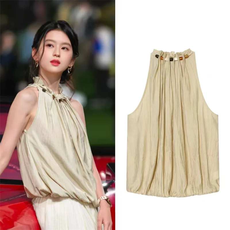 ZHIO Women's Top 2026 Summer New Khaki Sleeveless Beaded Pleated Halter Neck Top Casual Fashion Versatile
ZHIO Women's Top 2026 Summer New Khaki Sleeveless Beaded Pleated Halter Neck Top Casual Fashion Versatile