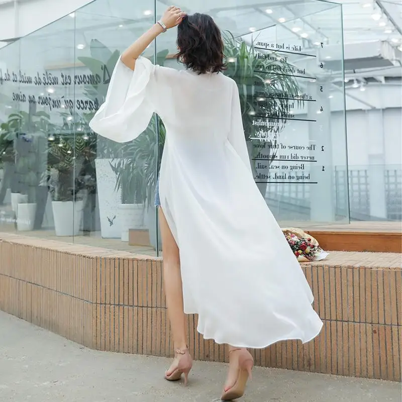 Summer Sun-protection Long Jackets Women Flare Sleeve Transparent Open-stitch Thin Beach Style Holiday Coats Ins Elegant Fashion
Summer Sun-protection Long Jackets Women Flare Sleeve Transparent Open-stitch Thin Beach Style Holiday Coats Ins Elegant Fashion
