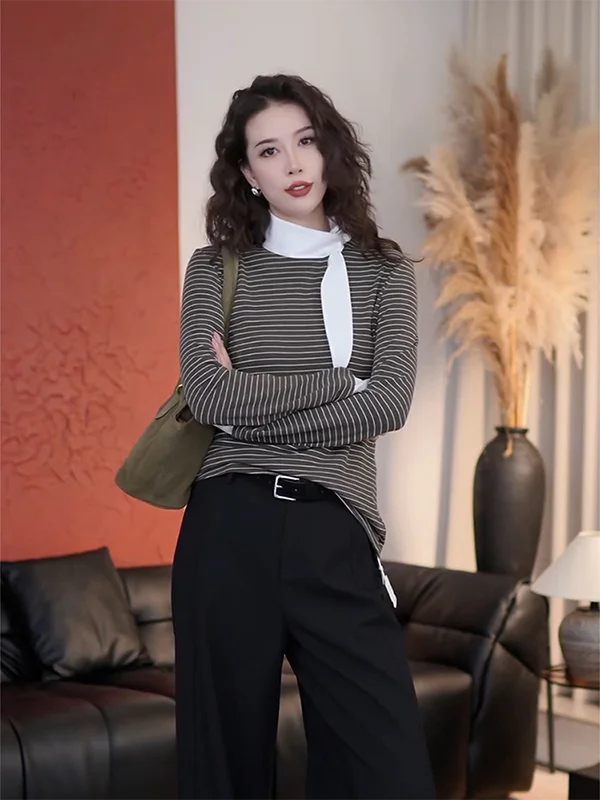 Повседневная женская футболка в полоску с длинным рукавом, лоскутная, из смесового хлопка, с круглым вырезом, осенняя новинка от DMX&ZHAO
Повседневная женская футболка в полоску с длинным рукавом, лоскутная, из смесового хлопка, с круглым вырезом, осенняя новинка от DMX&ZHAO