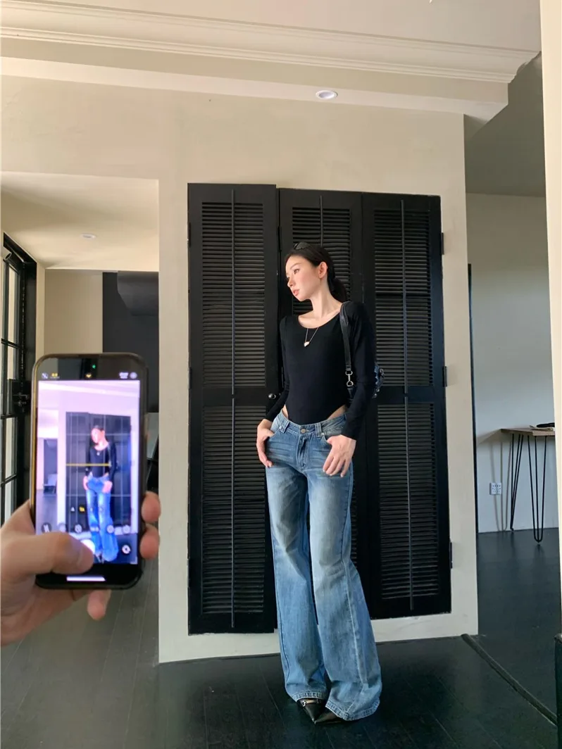 Retro Blue Denim High Waist Straight Leg Women's Spring Fashionable Versatile Wide Leg Pants Long Floor-Length Trousers
Retro Blue Denim High Waist Straight Leg Women's Spring Fashionable Versatile Wide Leg Pants Long Floor-Length Trousers