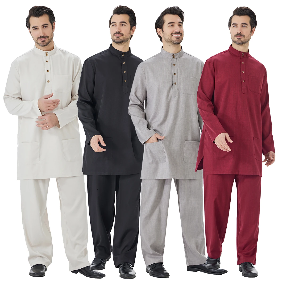 TH850 Men's Muslim Middle Eastern Men Long Sleeves Solid Color Stand Collar Robe and Long Pants 2 PCS Arab Male's Set
TH850 Men's Muslim Middle Eastern Men Long Sleeves Solid Color Stand Collar Robe and Long Pants 2 PCS Arab Male's Set