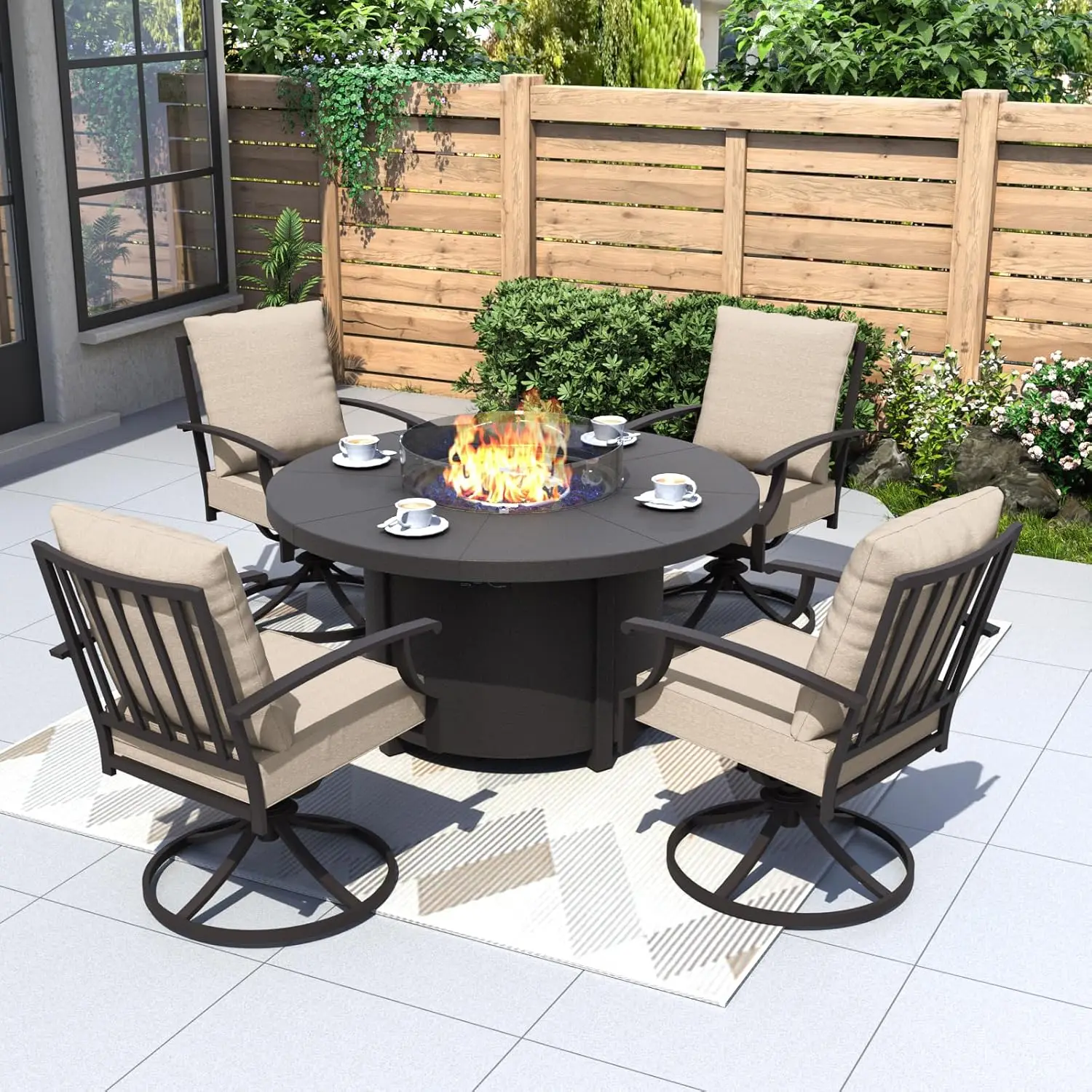 5 Piece Metal Outdoor Patio Furniture Set with Round Fire Pit Table, Patio Conversation Sets 4 Swivel Chairs with Thick, Custom
5 Piece Metal Outdoor Patio Furniture Set with Round Fire Pit Table, Patio Conversation Sets 4 Swivel Chairs with Thick, Custom