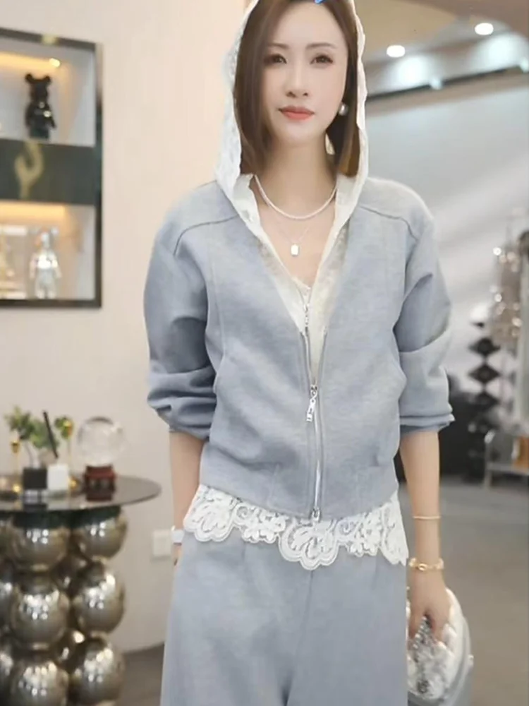 Spring 2026 Lace Hoodie Jacket And Pants Set Sports Wear Two-Piece Suit Long Sleeve Zipper Closure Casual Women's Outfit
Spring 2026 Lace Hoodie Jacket And Pants Set Sports Wear Two-Piece Suit Long Sleeve Zipper Closure Casual Women's Outfit