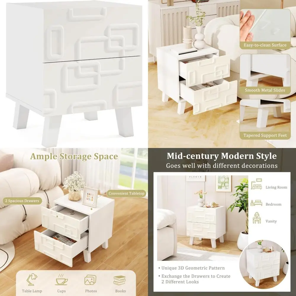 Тумбочка середины века с 2 ящиками и 3D геометрическим дизайном для прикроватной тумбочки
Тумбочка середины века с 2 ящиками и 3D геометрическим дизайном для прикроватной тумбочки