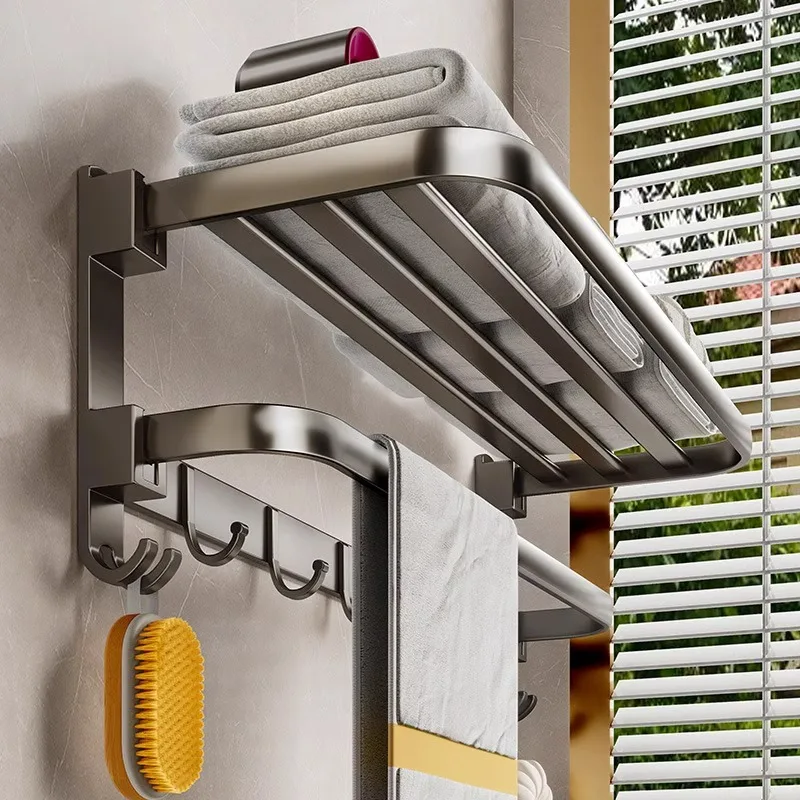 Gunmetal Grey Towel Rack - No Drill Bathroom Organizer, Space Aluminum Wall Mounted Shelf for Hanging Clothes & Bath Towels
Gunmetal Grey Towel Rack - No Drill Bathroom Organizer, Space Aluminum Wall Mounted Shelf for Hanging Clothes & Bath Towels