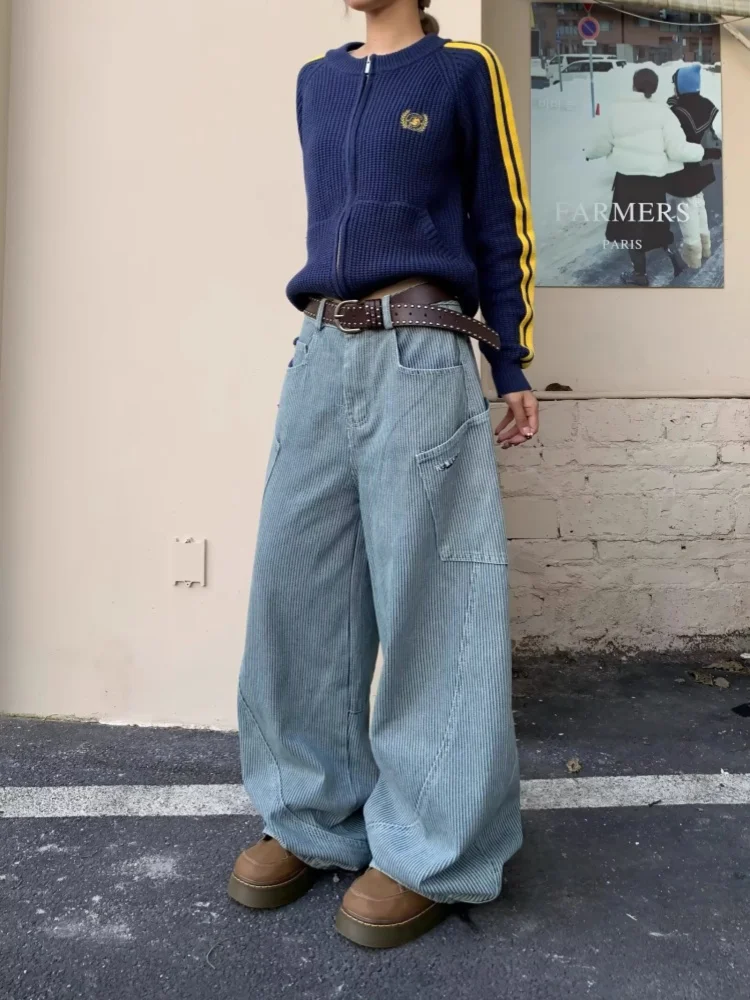Hip Hop Fashion Y2k Original Design Large Pocket Jeans for Women Retro Spicy Girl Striped Oversize Wide Leg Floor Length Pants
Hip Hop Fashion Y2k Original Design Large Pocket Jeans for Women Retro Spicy Girl Striped Oversize Wide Leg Floor Length Pants