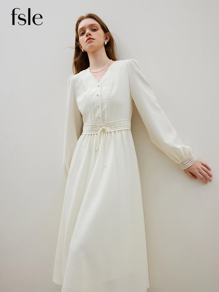FSLE Gentle Elegant V-neck Dress 2023 New Design Sense High Waist A-line Dress For Women White Casual Loose Women Dress
FSLE Gentle Elegant V-neck Dress 2023 New Design Sense High Waist A-line Dress For Women White Casual Loose Women Dress