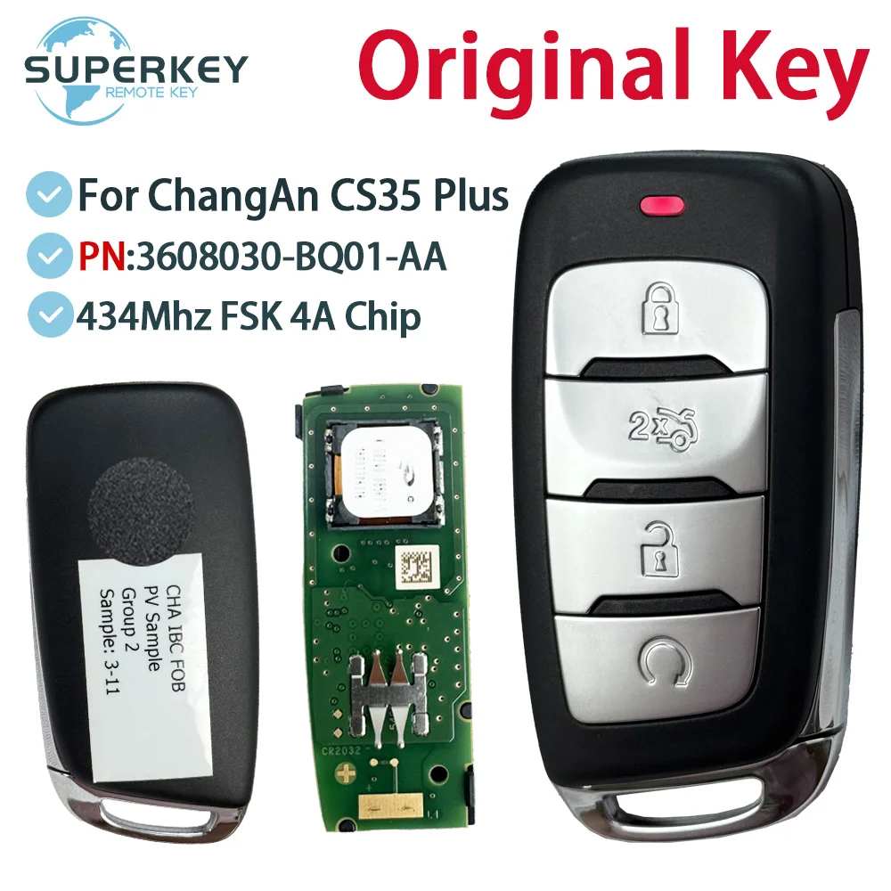 Original For ChangAn CS35 Plus CS85/95 2021-2022 3608030-BQ01-AA 4 Buttons 4A Chip 433MHZ Remote Control FOB Car Key
Original For ChangAn CS35 Plus CS85/95 2021-2022 3608030-BQ01-AA 4 Buttons 4A Chip 433MHZ Remote Control FOB Car Key