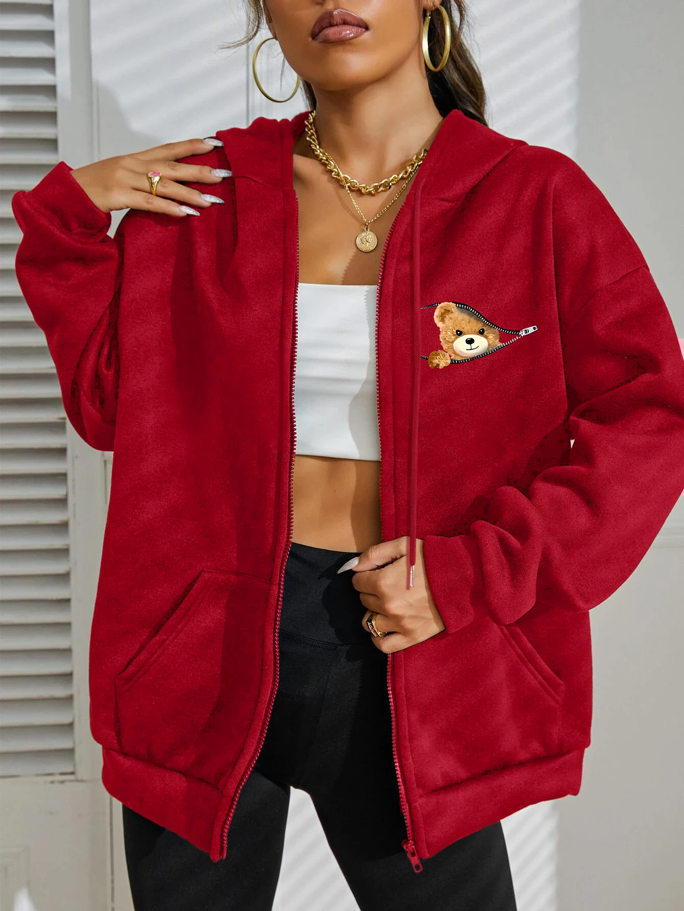 Bear Appears Funny Graphic Prints Women Zipper Hoodie Fashion Loose Hoody Soft Casual Sweatshirt Autumn Fleece Female Clothing
Bear Appears Funny Graphic Prints Women Zipper Hoodie Fashion Loose Hoody Soft Casual Sweatshirt Autumn Fleece Female Clothing