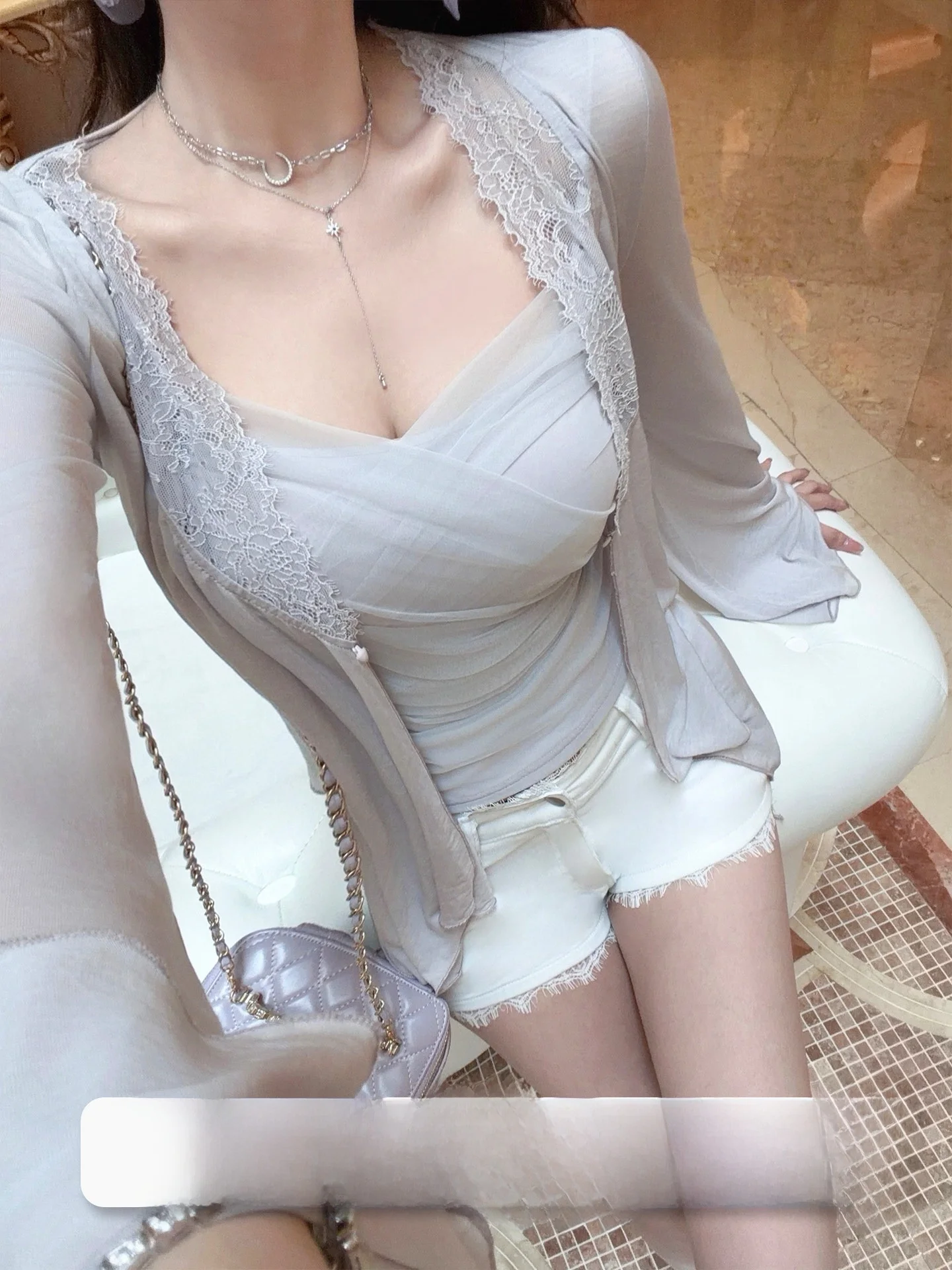 Pure Desire Style Lace Trimmed Cardigan Set with Strap Top Early Spring Fashion Women's Clothing Joykiki Gold Series
Pure Desire Style Lace Trimmed Cardigan Set with Strap Top Early Spring Fashion Women's Clothing Joykiki Gold Series