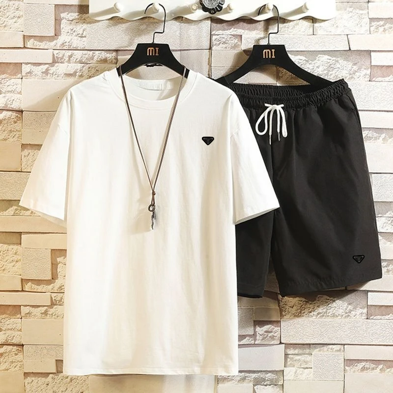 Top _ Set Solid Color Shorts Set Men's Summer Triangle Printed Half-sleeved T-shirt Tide Large Size Student Leisure Two-piece
Top _ Set Solid Color Shorts Set Men's Summer Triangle Printed Half-sleeved T-shirt Tide Large Size Student Leisure Two-piece