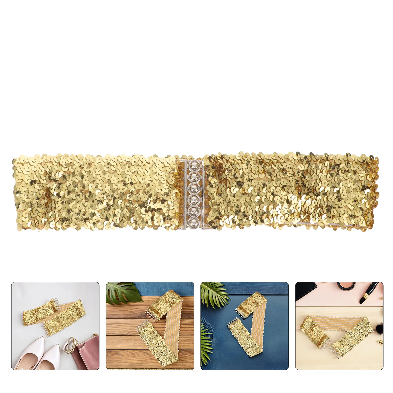 2Pcs Women Wide Corset Waist Belts Gold Sequin Decor Elastic Stretch Adjustable for Stage Dance Evening Dress Dress Decoration
2Pcs Women Wide Corset Waist Belts Gold Sequin Decor Elastic Stretch Adjustable for Stage Dance Evening Dress Dress Decoration
