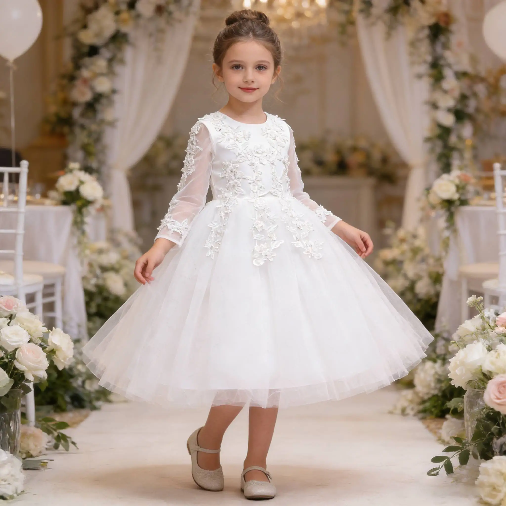 Teens Long Sleeve Princess DRess 2026 Flower Girls Dress Appliques Tulle Formal Gown Bridesmaid Banquet Wedding Evening Costume
Teens Long Sleeve Princess DRess 2026 Flower Girls Dress Appliques Tulle Formal Gown Bridesmaid Banquet Wedding Evening Costume