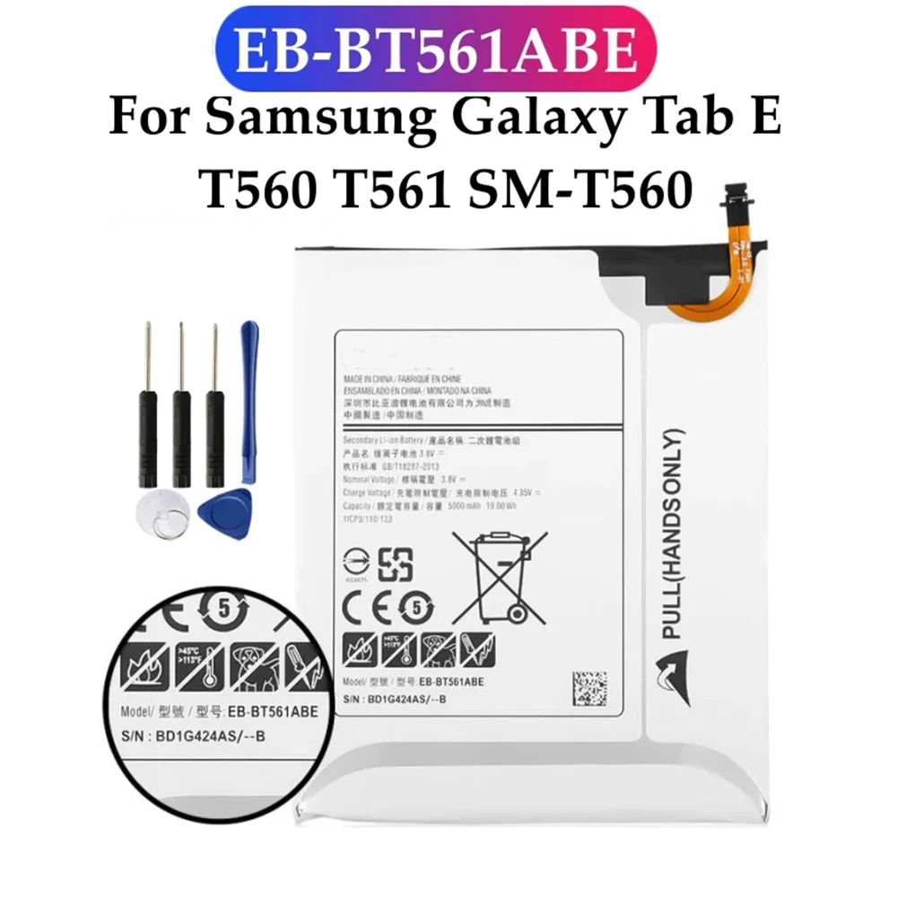 NEW EB-BT561ABE EB-BT561ABA 5000mAh Battery For Samsung Galaxy Tab E T560 T561 SM-T560 Tablet Battery +Tools
NEW EB-BT561ABE EB-BT561ABA 5000mAh Battery For Samsung Galaxy Tab E T560 T561 SM-T560 Tablet Battery +Tools