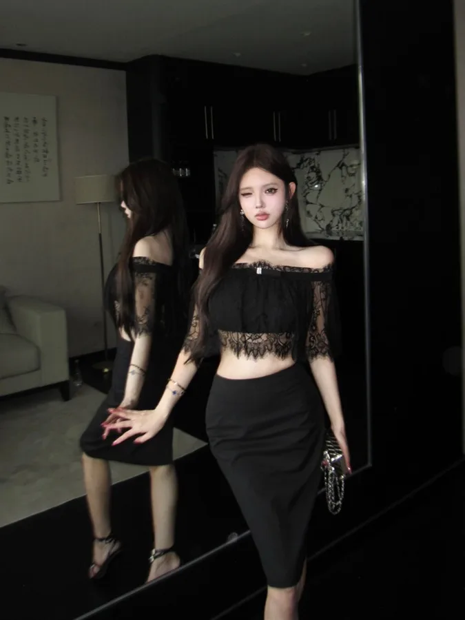 Summer Vintage Sexy One Shoulder Knot Lace Short Top High Waist Bodycon Half Skirt Fashion Set Women's Clothing
Summer Vintage Sexy One Shoulder Knot Lace Short Top High Waist Bodycon Half Skirt Fashion Set Women's Clothing