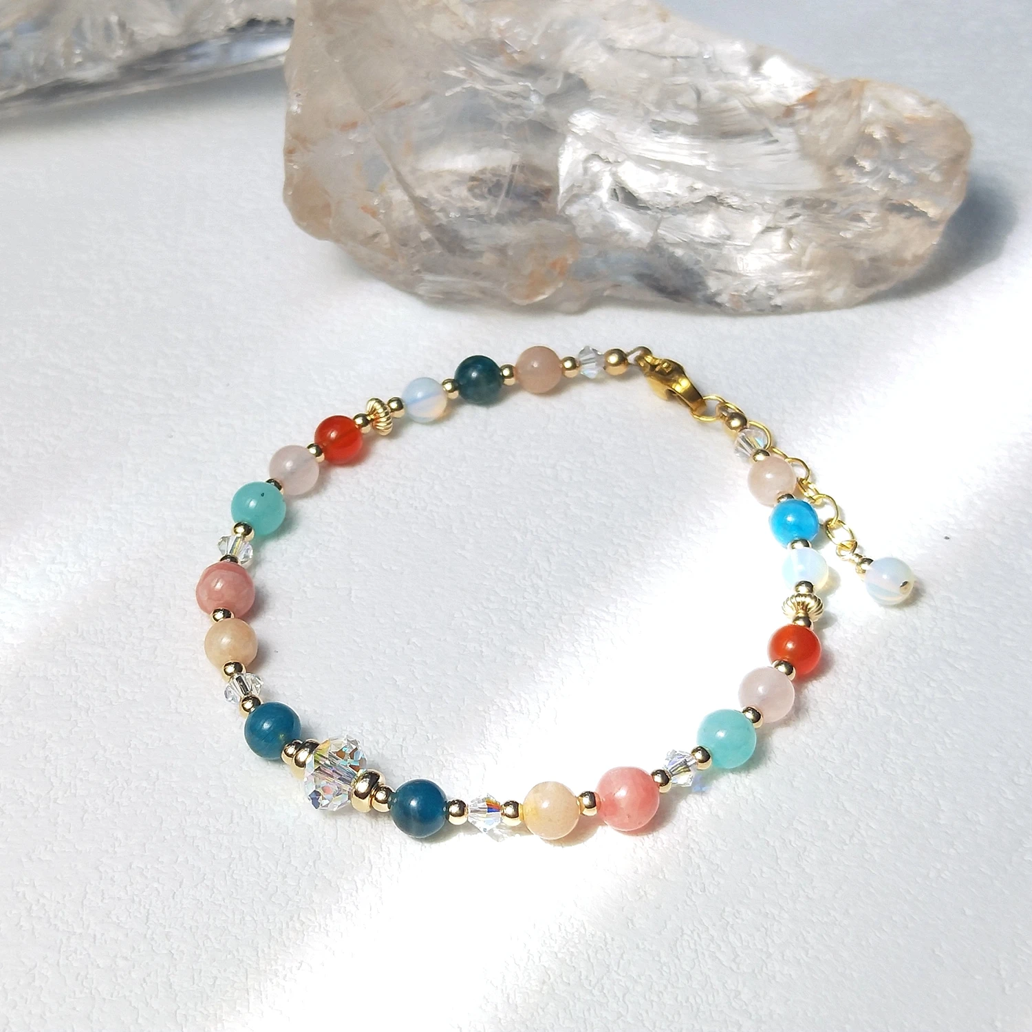 Lii Ji Natural Stone Apatite Rhodochrosite Opalite Rose Quartz Amazonite Sunstone 4mm American 14K Gold Filled Bracelet
Lii Ji Natural Stone Apatite Rhodochrosite Opalite Rose Quartz Amazonite Sunstone 4mm American 14K Gold Filled Bracelet