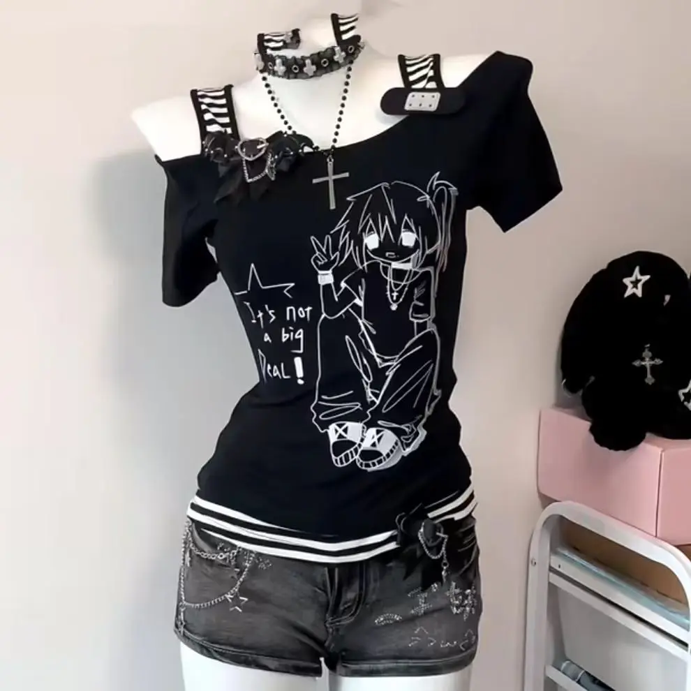 Y2K Japanese Harajuku Gothic print two-piece short sleeved women's retro sweet girl sexy slim fashion street subculture casual t
Y2K Japanese Harajuku Gothic print two-piece short sleeved women's retro sweet girl sexy slim fashion street subculture casual t